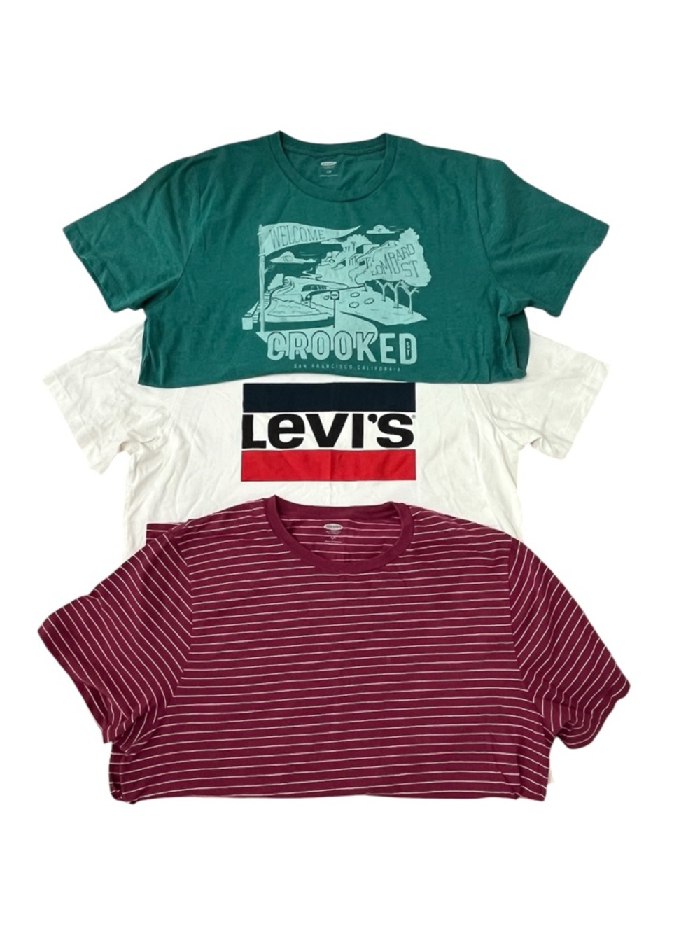 3 Piece Bundle Men's Logo Graphic T Shirts White ,Green, Maroon Size: Medium
